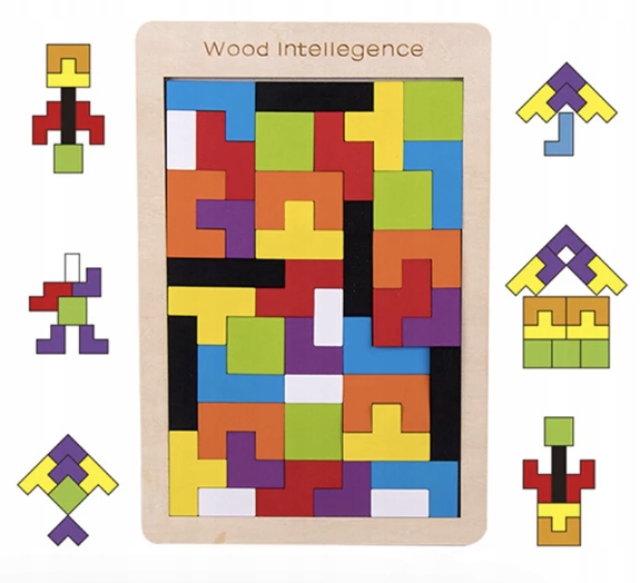 KLOCKI DREWNIANE UKŁADANKA TETRIS TANGRAM - obrazek 2